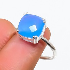 Blue Chalcedony Gemstone Handmade 925 Sterling Silver Jewelry Ring Size 7.5 n661
