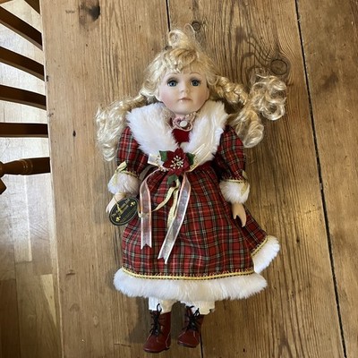 The Porcelain Doll Collection Noelle Christmas Doll Needs TLC Missing Hat
