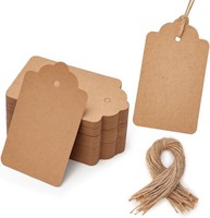 Hakacc 100 StüCk GeschenkanhäNger Braun 4X7Cm Kraftpapier Juteschnur Geschenk