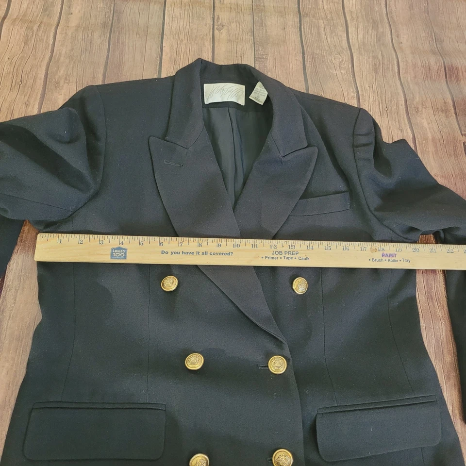 Blazer Lord & Taylor Mujer 8 Negro Doble Pecho 6 Botones Dorados 100% Lana Foto 3 de 4