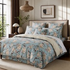 NEW Anthropologie Blue Floral Botanical Bird 100 Cotton Duvet Bedding Sham Set