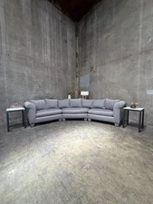 Custom Gray Slate Upholstered Wedge Sectional – Down Filling & Nailhead Trim