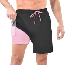 Mens Swim Trunks 2 in 1 with Compression Liner 7 Inch Quick Dry with Pockets ...