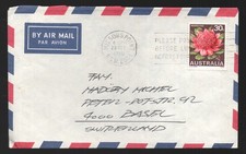 1970 Australia Milsons Point Cover to Switzerland. Waratah