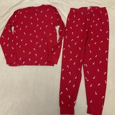 Carters Christmas Thermal Pajama Set Adult Medium Red Waffle Candy Canes