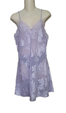 Vintage Babydoll Lace Satin Lilac Mini Slip Dress Size Medium Fairycore