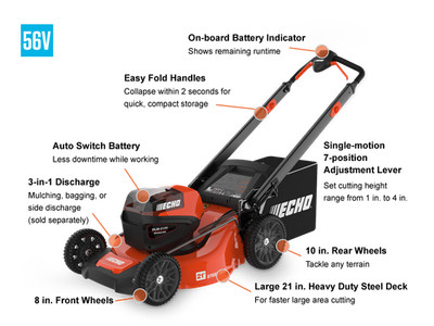 Echo eFORCE  56V 21'' BATTERY SELF PROPELLED LAWNMOWER w/5.0 Ah BATTERY AND CHARG