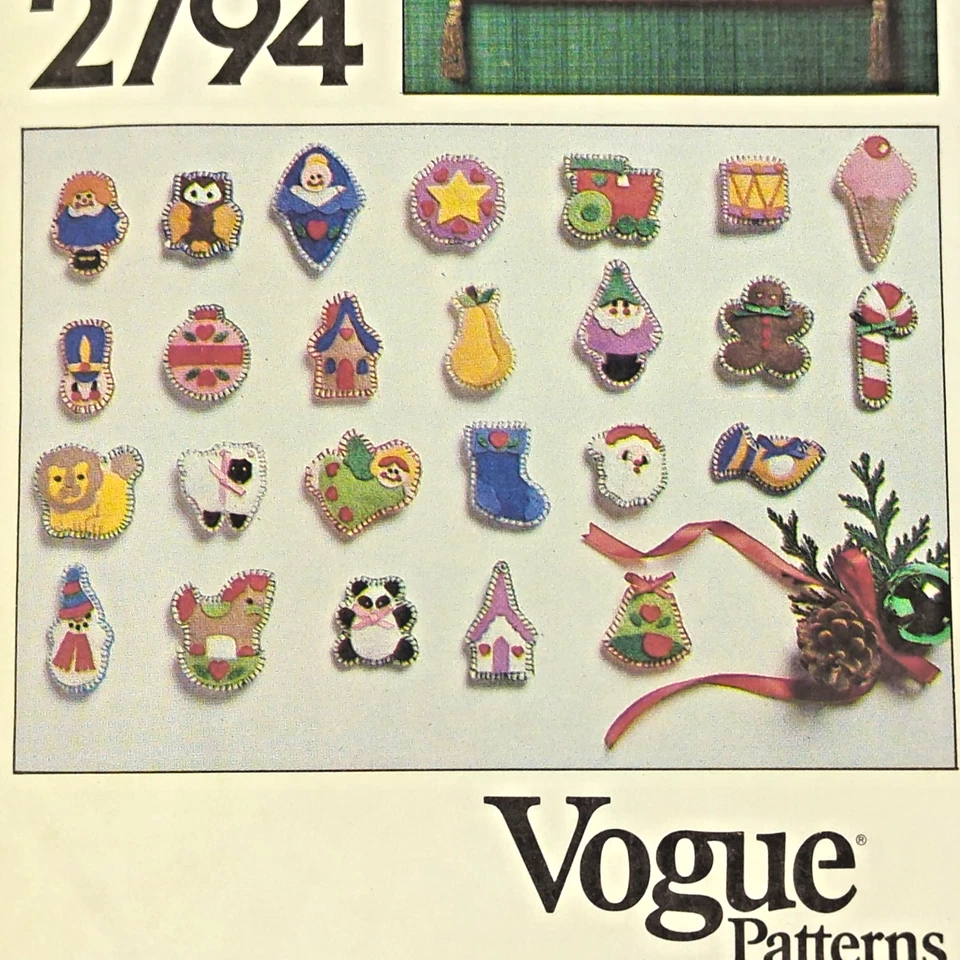 Calendario de Adviento de Fieltro 2794 Patrón Vogue Vintage Árbol de Navidad y Adornos SIN CORTAR Foto 4 de 4