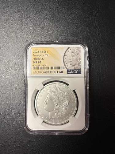 1886 CC Morgan Silver Dollar NGC MS70 First Day Morgan Label 2023 Fiji Mint .999