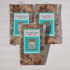 WAVERLY Navarra Antique Curtain Valances SET OF 3 Scalloped Valance Gold Floral