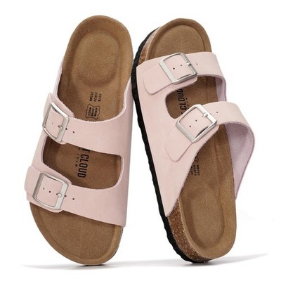 Venita Women s Baby Pink Leather Flat Sandals Memory Foam Anti-Slip Comfort