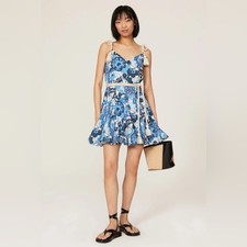 RHODE Casey Tropical Floral Resort Cruise Blue Mini‎ Dress Medium