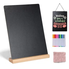 11.7x16.5 Inch Tabletop Chalkboard with Wood Base Menu Stand Message Bar