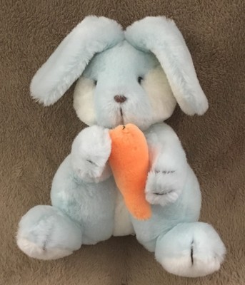 VTG 1983 Gund Rabbit with Carrot Plush Stuffed Animal Pastel Blue Easter Bunny