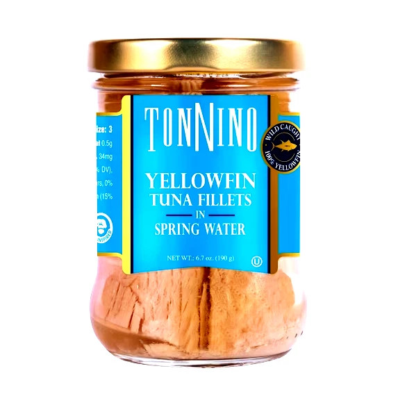 Tonnino Premium Yellowfin Tuna Fillet in Spring Water, 6.7 oz, Jar, Wild Caught