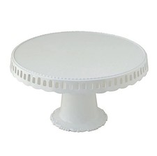 NEW White 4 Plastic 13" Dessert Pedestals Round CAKE STANDS Scalloped Edges