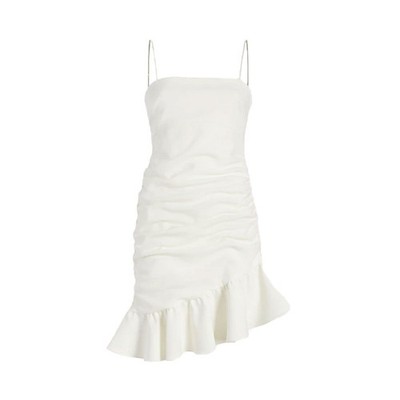 Cinq à Sept Lilith Ruched Asymmetrical Mini Dress   Ivory, Size 10 NWT