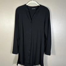 EILEEN FISHER Mandarin Collar Tunic Fine Tencel Jeresy Button Up Black Small