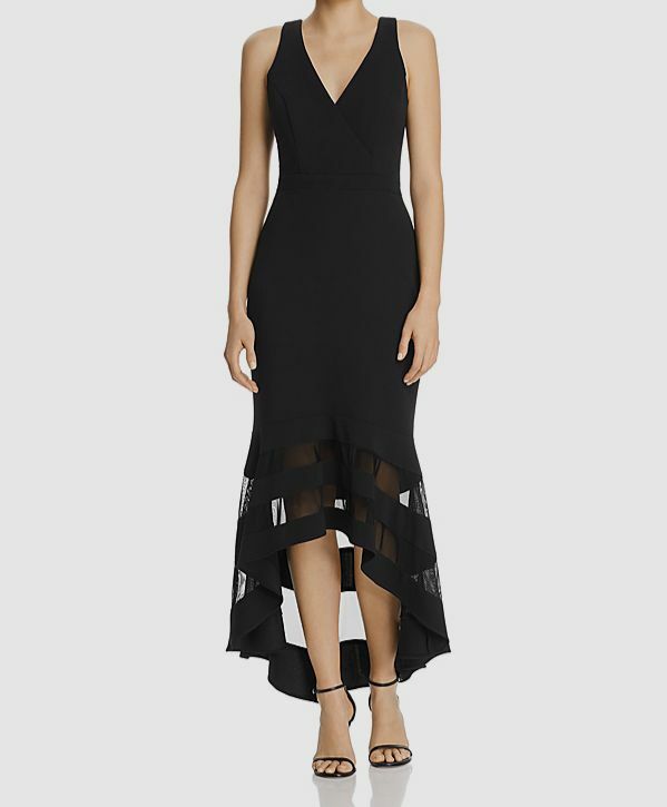 solid mesh asymmetrical neck dress $238 Avery G Women's Black Sleeveless Trim High Low Midi Size 6 S fluid feel Free People In This Color:10 Black