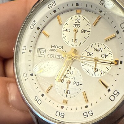 SEIKO 4T57-00E0 1/10 Chronograph Date Men's Watch 46mm large white