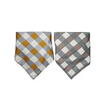 2 Pack Dog Fall Grid Bandanas Reversible Triangle Pet Scarf Bib Handkerchief ...