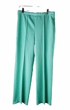 Vintage 70s Womens 16 Large Plaid Knit High Rise Wide Leg Flare Pants USA Disco