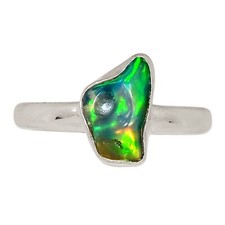 Natural Ethiopian Opal Polish Rough 925 Silver Ring Jewelry s.9 ALLR-31620