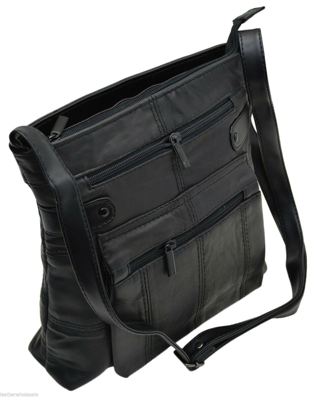 Women's Leather Midsize Shoulder Bag Purse Handbag Multiple Zipper