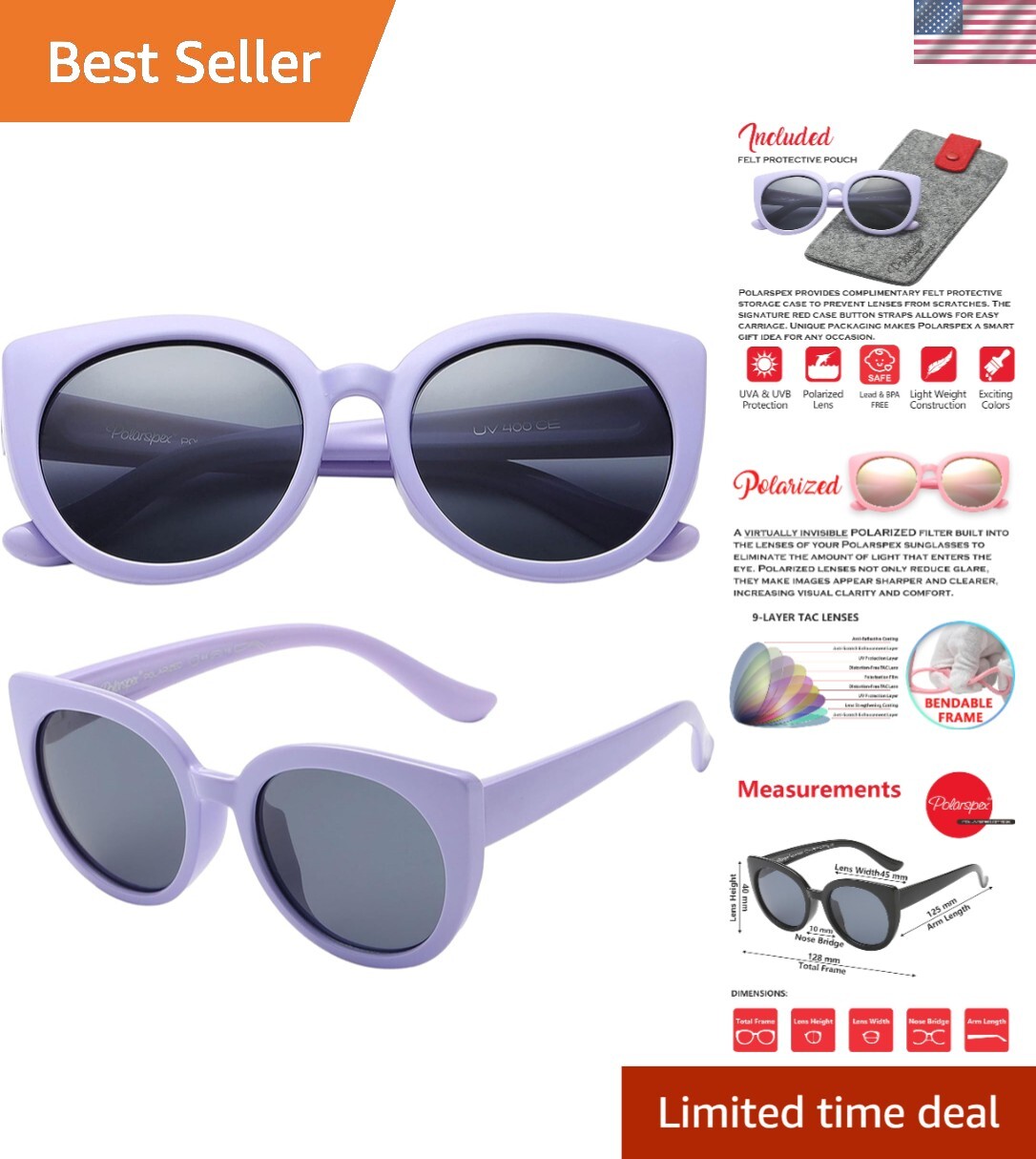 Polarized Cat Eye Sunglasses for Girls 2-8 - UV Protection & Unbreakable Frame-image