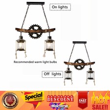 Farmhouse Wood Chandelier, 2-Light Retro Loft Pendant Light, E26, 39"H