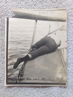 Antique Photo 1910 Seasick Sailor 1910s Ship Boat Passenger Sailing Rough Seas