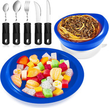Adaptive Utensils Bowl Plate Set with Suction Base Non Slip Cutlery for Elderly