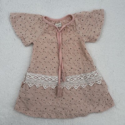 Miki Miette Girls Dress Size 3T Blush Pink Star Eyelet Lace Detail