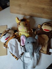 set of 4 animal hand puppets that make noise giraffe elephant monkey tiger