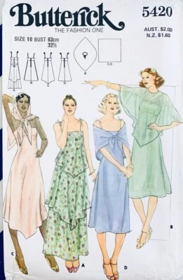 Vintage Butterick 1970s Pattern 5420 Misses Dress, Capelet & Scarf Size 10 UNCUT - image 1 of 2