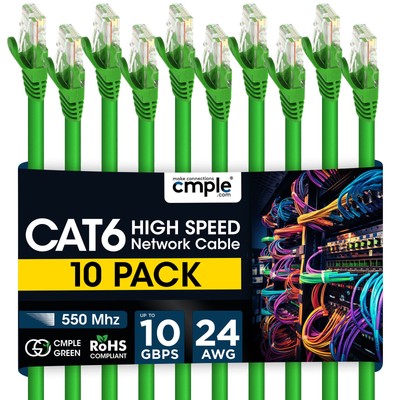 5 Pack Cat6 Ethernet Patch Cable 1.5ft-15ft - Gigabit LAN Cord for Speed Green