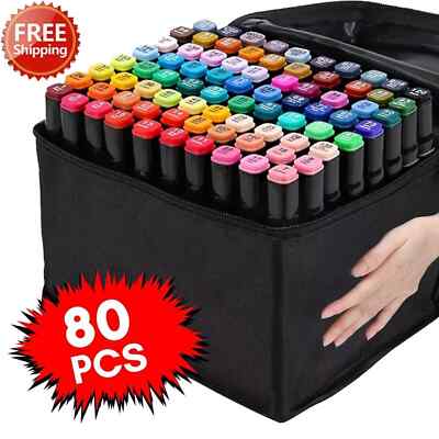 80 Colors Markers Graphic Drawing Painting Alcohol Art Dual Tip Sketch Pens Kit
