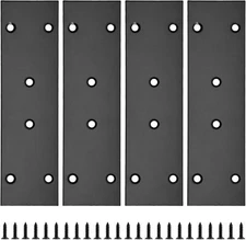 4Pcs Flat Straight Brace Brackets Stainless Steel, Black Fixing Mending Joining