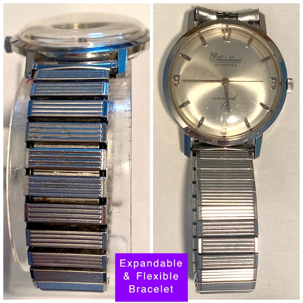 1960s Auto SEASHARK | 36mm Silvertone | Flexi Band | LUCIEN