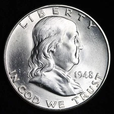GEM BU UNCIRCULATED UNC MS 1948-D SILVER FRANKLIN HALF DOLLAR BRILLIANT LUSTER
