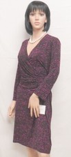 ELLEN TRACY Tweed Rosette Pink & Black Faux Wrap Stretch Dress XL NWT