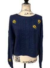BP. Women's Sweater Knitted Floral Long Sleeve Navy Blue Size 1X-Large NWT