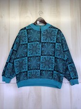 Vintage 1980-90s Teal/Black Snowflake Print 3/4 Sleeve Sweatshirt Womens-7948
