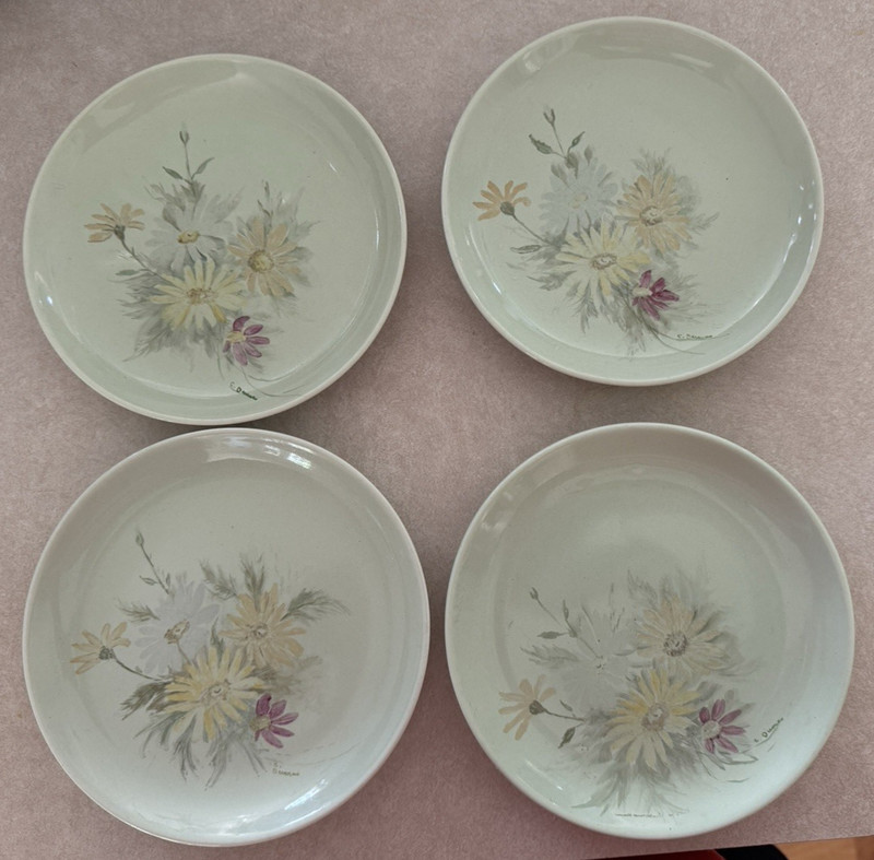 4 Russel Wright 6.5 In Bread Plates Iroquois Casual China Pale Green Floral  MCM