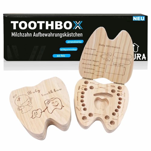 Halit Zahnfeen-Box Aus Holz – Mit Zahnfeen-Tasche, 15x10x3,8 Cm, Zur Aufbewahrung Von Milchzähnen