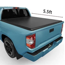 5.5FT Bed Soft Quad-Fold Tonneau Cover For 2014-2021 Toyota Tundra Truck On Top