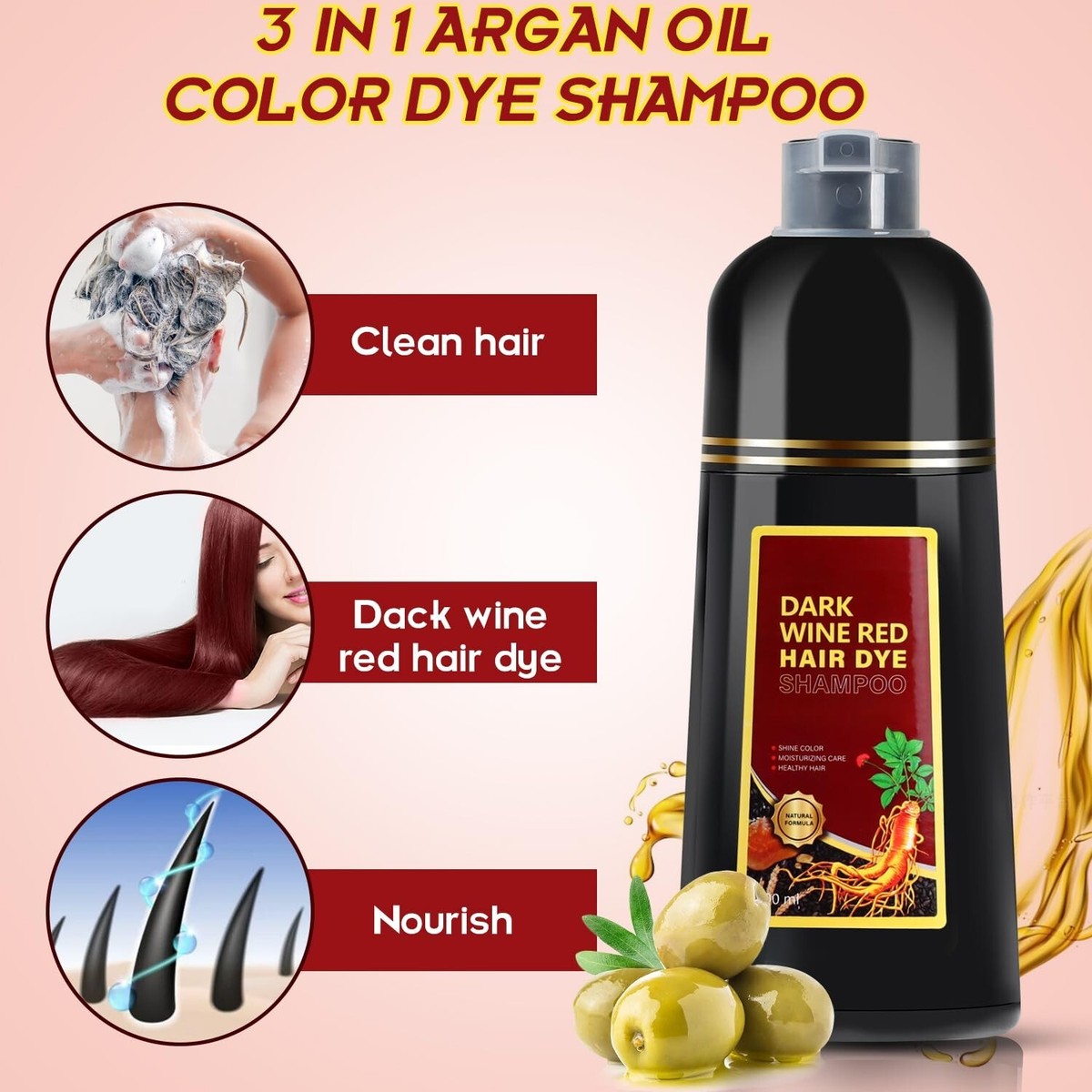 6セット佐藤流司コラボRed Wine Shampoo & Treatment 2 PACK dark Wine Red 3 in 1 Hair Dye Shampoo 500ml Hair Color