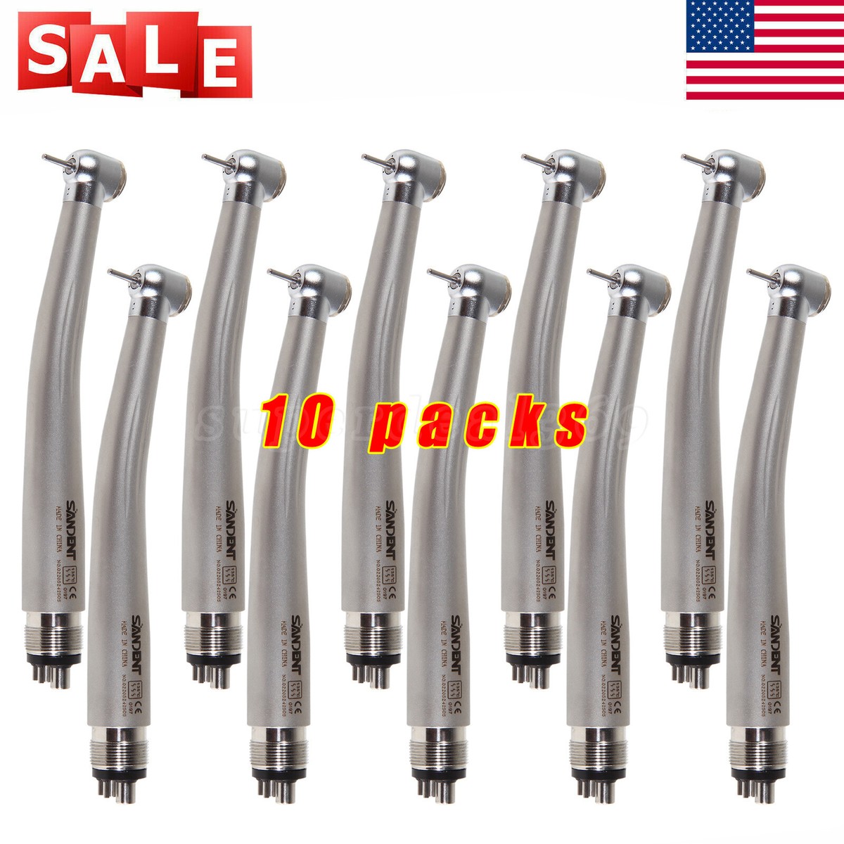 10 Pcs SANDENT NSK Style Dental High Speed Handpiece – Push Button, 4 Hole, 380-480k RPM