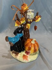 Blue Sky Harvest Blessings Autumn leaves on Tree with Owl & Dog  Pumpkin