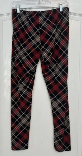 Mimozzas Leggings Women's Large Stretch Red Black Beige Plaid Soft Thin Material - Picture 6 of 7
